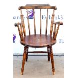 Beechwood open armchair on turned supports, and a Victorian mahogany dining chair, (2), Dining chair