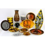 Collection of various Poole Pottery dishes and vases including Aegean (13)