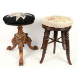 Two Victorian piano stools with adjustable seats