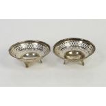 Pair of pierced silver Bon Bon dishes, Chester 1912 Generally in good condition. One rim slightly