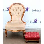 Victorian nursing chair, with cabriole legs and castors, together with a mahogany footstool with
