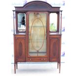 Early 20th century mahogany vitrine No key.Moulded top slightly loose.Some minor wear, including