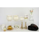 White porcelain textured vases, black lacquer Japanese style box and other miscellaneous items