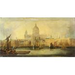 19th century oil on canvas, St Pauls Cathedral from the Thames, unsigned, 45 x 85cm Cut and relined,