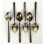 Set of six silver spoons with Art Deco design to stems by S LD, Birmingham 1930 Good condition.