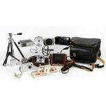 Collection of vintage cameras and camera accessories, to include a Zeiss Ikon vintage camera in