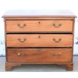 20th century oak chest of 3 long graduated drawers on bracket feet.106W X 84H X 53D