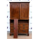 19th century mahogany secretaire cabinet, the top section with panelled doors enclosing slides and
