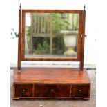 19th century mahogany dressing table mirror with three drawers raised on bracket feet (1 missing),