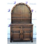 18th century style oak dresser base, with two short over two cupboard doors, with associated oak