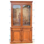 20th Century mahogany glazed bookcase cabinet with 2 frieze drawers above cupboard. 114W X 226H X