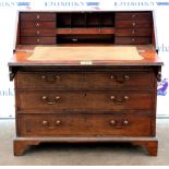 Mahogany bureau, the full front revealing fitted interior above four graduating drawers, on
