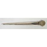Irish silver shell finial letter opener with English import marks, Dublin 1970 54 Grams