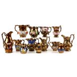 Large collection of copper lustre (over 20 pieces), including jugs, goblets, mugs and a bowl with