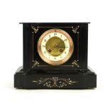 Late 19th century French slate mantle clock, the architectural case with floral decoration, the