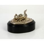 Silver 925 model of a ship on water set on a wooden plinth