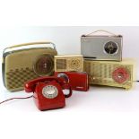 Transistor radios including Bush, Stella, Dynatron, Philips and a red phone