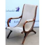 Victorian rosewood effect open armchair, Repair to below arm. Old marks and scratches to frame.