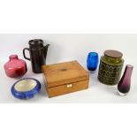Mixed selection of items to include Bretby bowl, Hornsea jar, coloured glass vases, Denby bowl,