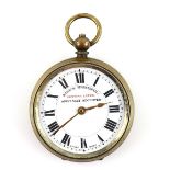 A Bentima Lever, Railway open face pocket watch, the white enamel dial marked Railway timekeeper,