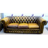 20th century button back faux leather Chesterfield sofa, H67 x W205 x D90cm