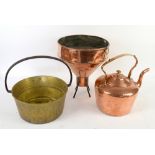 Large copper kettle and funnel, with a metal bucket (3)
