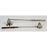 Webb sterling silver snuffer with wooden handle and a white metal candle snuffer