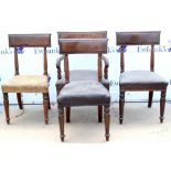 Set of four mahogany bar back dining chairs, to include one carver, all raised on turned legs