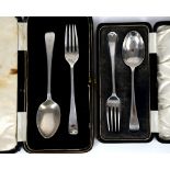 Two cased silver two piece Christening sets, Birmingham and Sheffield 1929 109 Grams
