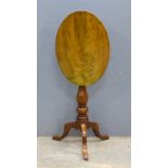 19th Century oval wine table on column support to tripod base - 74 x 55 cm. Leg detached.