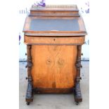 19th century inlaid walnut davenport, with floral marquetry, having four drawers, on castors, H84