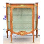 20th century gilt metal mounted kingwood display cabinet, H.124 x W108 x D42.5cm Heavily scratched