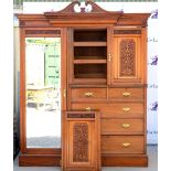 20th Century mahogany triple wardrobe with chest of 2 short over 3 long, beneath linen press flanked