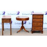 Oak desk with hinged lid revealing internal dividers, H62 x W63.5 x D33cm, together with