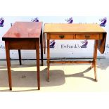Mahogany folding tea table, H76 x W90cm, together with a reproduction walnut sofa table, H76 x