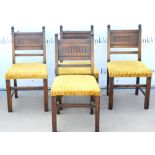 Set of four oak chairs, together with an oak hall chair, oak armchair with barley twist supports and