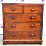 Victorian mahogany chest of two short over three long graduating drawers, on plinth base with bun