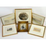 Group of six framed pictures, mainly watercolour landscapes (6)