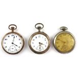 Three pocket watches including an open face German pocket watch, Arabic numerals, subsidiary dial