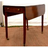 19th century mahogany Pembroke table on square tapering supports, and a mahogany tripod table on