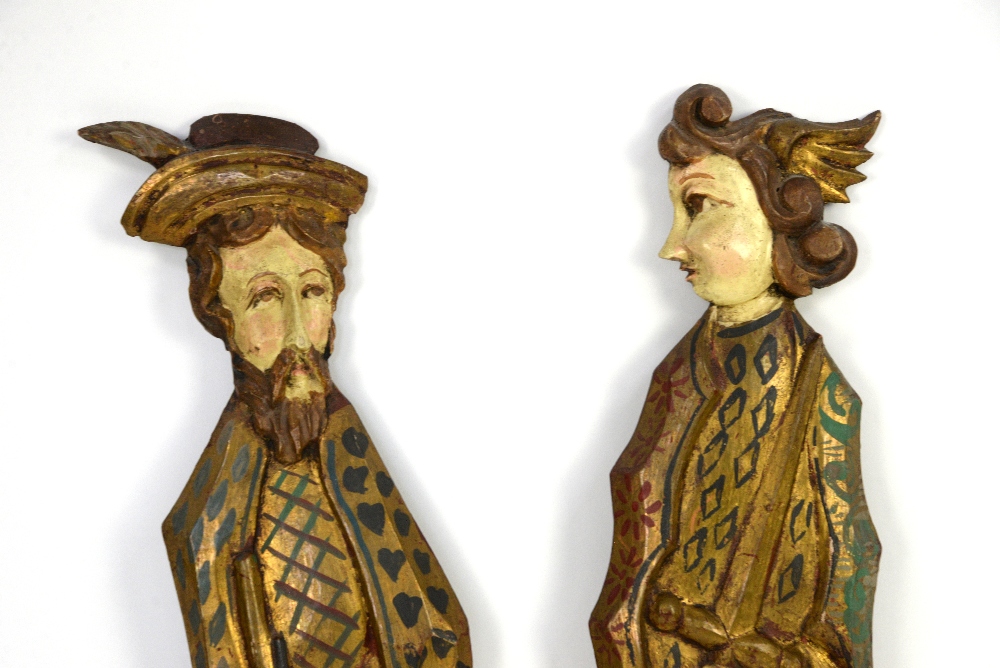 Two 15th/16th Century style carved wooden wall mounting figures Report given on dimensions - Image 2 of 5