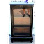 20th century ebonised pier cabinet with glazed door and decorative gilt detail, H106 x W63 x D35cm