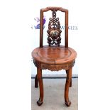 Chinese hardwood chair with marble and carved backrest of dragons. Slight gap at joints between