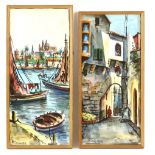 'Half Tide Polperro' watercolour signed Claude Kitto, pair of spanish scenes by A Colomer, a thai