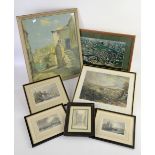 A collection of prints two depicting the Menai Bridge, 24cm x 34cm and 14cm x 18cm, 5 Marine prints,