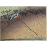 Allen W. Seaby (British, 1867-1953), 'Kingfisher', woodcut printed in colours, signed in pencil in
