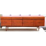 Modern mid century Rosewood veneered sideboard with 4 drawers and 4 cupboards. 230W X 76H X 50D