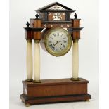 French Portico clock, round dial with Roman numerals, H.46.5cm W.31.5cm