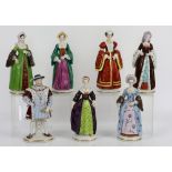 Sitzendorf Henry VIII & his Wives porcelain figures, a set of 7 with impressed titles to the reverse