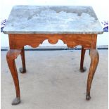 19th century side table with granite top, on cabriole legs and pad feet, H67 x W70 x D53cm